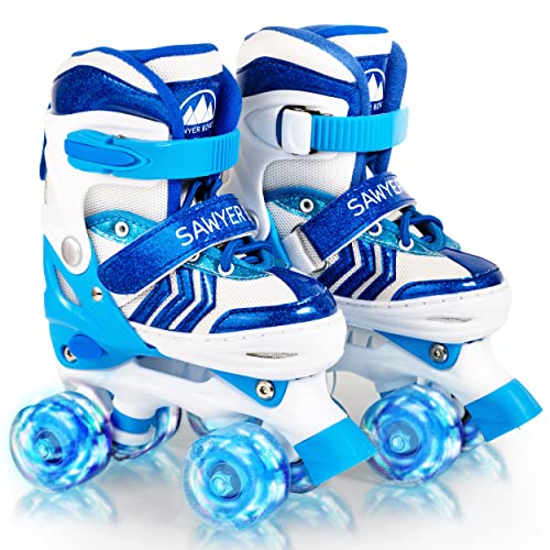 Sawyer Bikes - Patines Ajustables 4 Ruedas LED - Tallas 23 a 38 (Azul, XS (23-26))