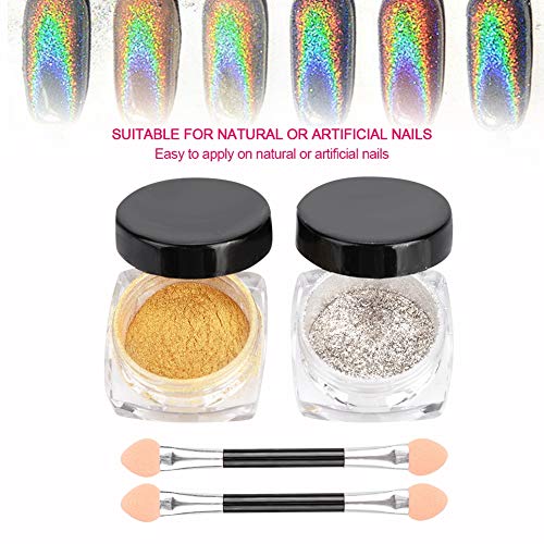 Nagel Spiegel Pulver, Glitzerpigmentpulver für Nägel, Maniküre Make up Dekoration Kit, 2 Farben Gold und Silber – Bild 4