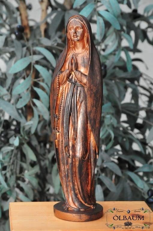 30 – 31 cm, Antique Red, with Cords and Rosary Praying Madonna Holy Mary No Child Lady Figurine Bare Feet as a symbol of innocence and Immaculate Conception All Ölbaum Saints and Nativity Figures Are Extremely Clean Cut and precise Features Coloured Wood Figures or Real Wood Imitation Very Slim Virgin and Stable