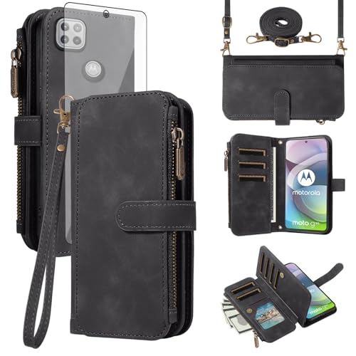Coque Moto One 5G Ace étui zippé anti-chute avec verre trempé pour éviter les bris d'écran