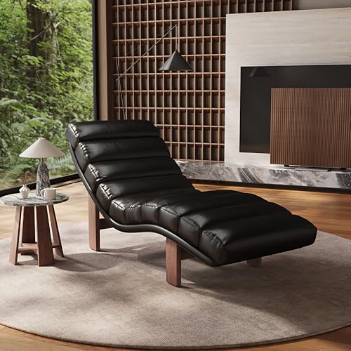 Kxrtuw Modern Chaise Lounge Chair with Wooden Legs, Armless, Comfortable Upholstered Seat – Perfect for Living Room, Bedroom, or Office