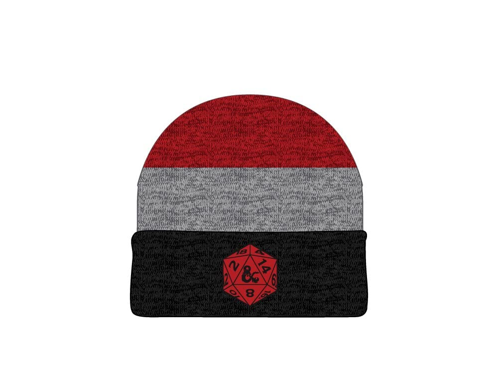 BioworldDungeons and Dragons Game Striped Red Marled Embroidery Logo Knitted Beanie Hat for Winter