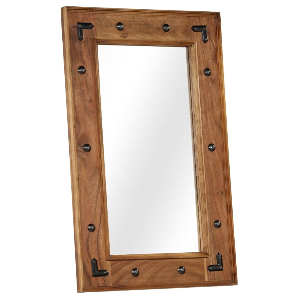 Lustro ścienne z litego drewna akacjowego, 50 x 80 cm, z elementami dekoracyjnymi, do salonu i łazienki, polerowane, lakierowane, trwałe