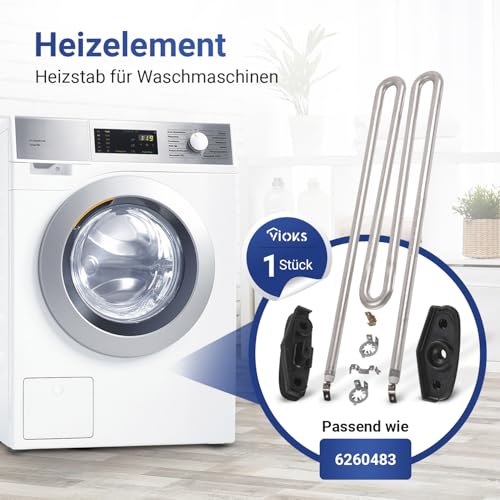 VIOKS Heizelement 230V 2100W Heizstab Ersatz für Мiele Heizstab 6260482 6260483 6260485 & Heizstab IRCA 4043769 - Heizung 230V Heizstab Ersatz für Waschmaschinen