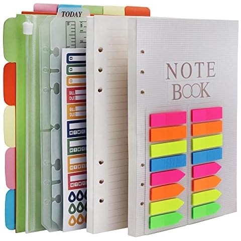 HXRTANGS A5 Refills Paper Set, 2 Packs 6-Ring Insert Paper Refills 80 Sheets Each + 2 Packs Dividers + 2 Packs Index Tabs + 2pcs Binder Pockets + 3 Sheets Planner Stickers + Bookmark Ruler, Lined Cover