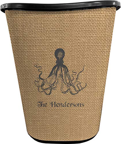 RNK Shops Personalized Octopus & Burlap Print Waste Basket - Double Sided (Black)