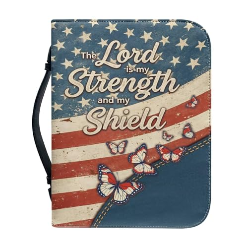 Sellikakes Vintage Usa Flag Butterfly Bible Carrier Bag & Case for Men Women with Zip and Strong Handle Large Capacity Christian Accessories Church Study Book Tote Bag