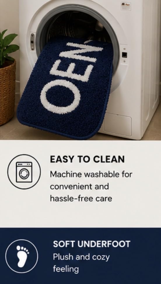 Image of Set of 2 Micro Anti Skid Bath Mat for Home Kitchen, Office, Water Absorbent Machine Washable and Quick Dry Luxury Mats for Bathroom, Kitchen, Entrance. (Blue Open)