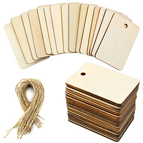 YapitHome 50 Pcs Étiquettes en Bois Étiquettes Décoratives en Bois Etiquette en Bois Naturels Plaque Carré Bois Etiquettes, pour Mariage DIY Art Craft Card Making Décoration de Saint Valentin Cover