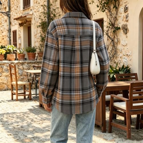 Plaid Jackets for Women Gingham Button Down Casual Lightweight Shirt - image 6