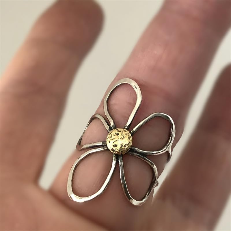 Vintage Daisy Flower 925 Sterling Silver Adjustable Open Ring for Women s Hypoallergenic Expandable Wedding Statement Finger Rings