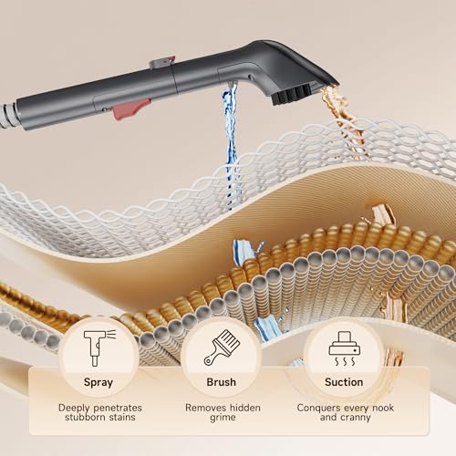 Image of WURESE Portable Carpet Cleaner Machine, 17KPa Powerful Upholstery & Spot Cleaner for Pet Stains, Couches, Stairs & Car Seats - Handheld Deep Cleaner with Self‑Cleaning System & 2 Brushheads, FogGray