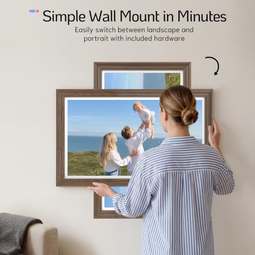 Image of NexFoto Large Digital Picture Frame 24 Inch Touchscreen, WiFi Electronic Photo Frame 64GB, Add Pics from Google Photos, Upload Photo /Video via App /USB, Gifts for Christmas /Mom /Grandparents, Walnut