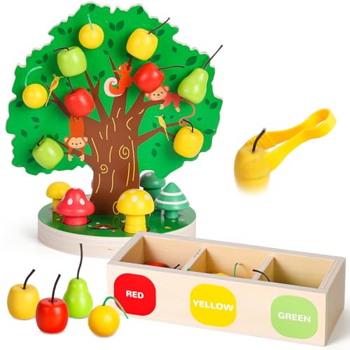 Image of Woodtoe Apple Picking Magnetic Tree Toy, Montessori Toy for Kids Age 3-6