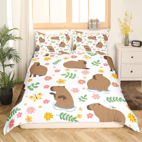 Homewish Capybara Liebhaber Bettwäsche Set 135x200 Lustige Capybaras Bettbezug 2-teilige Cartoon Capybara Druck Tröster Cover Geschenke für Capybara Liebhaber rustikale Farmstyle Capybara Bettbezug
