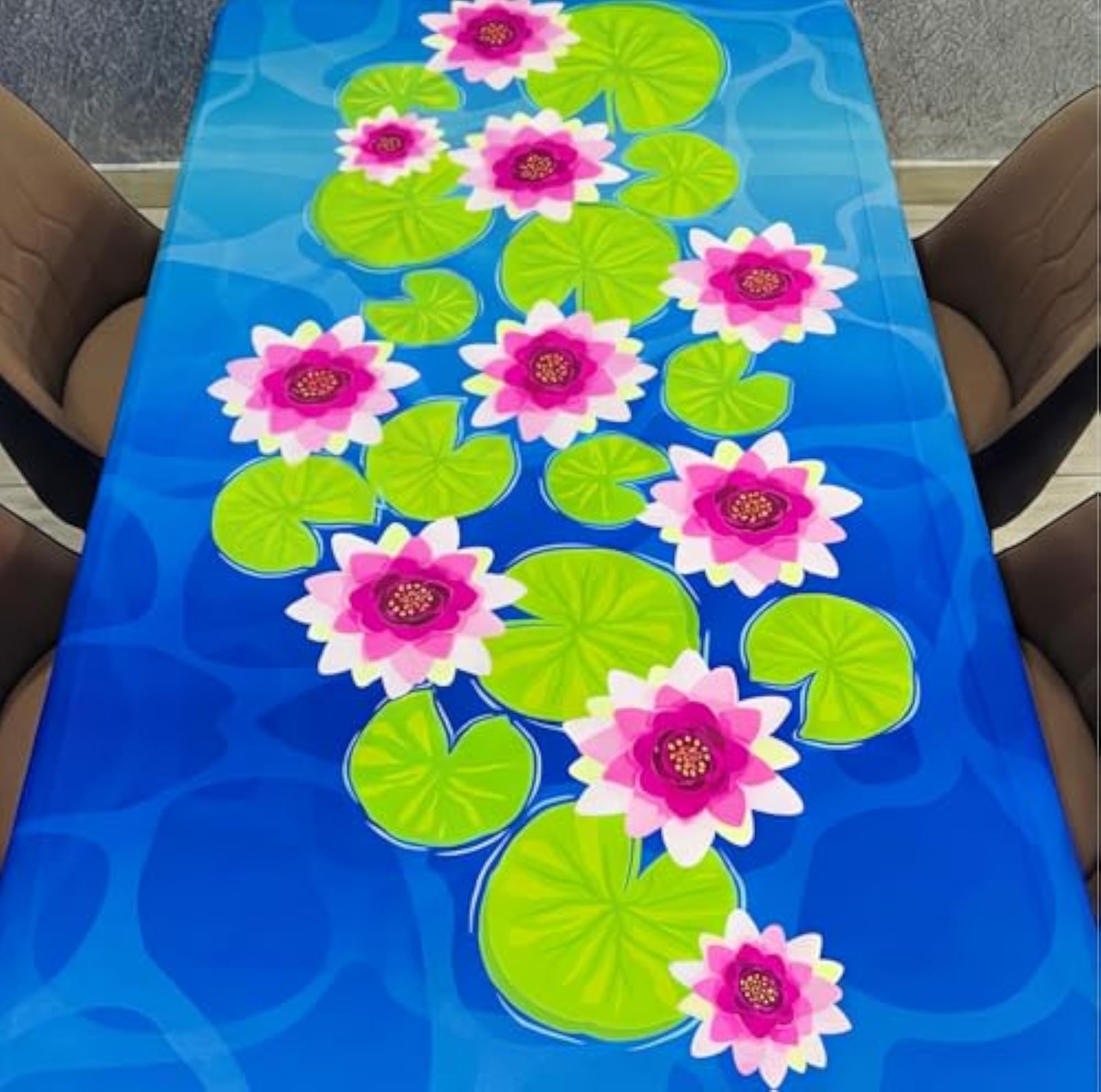 Lotus Pond Design Square Dining Table Cover