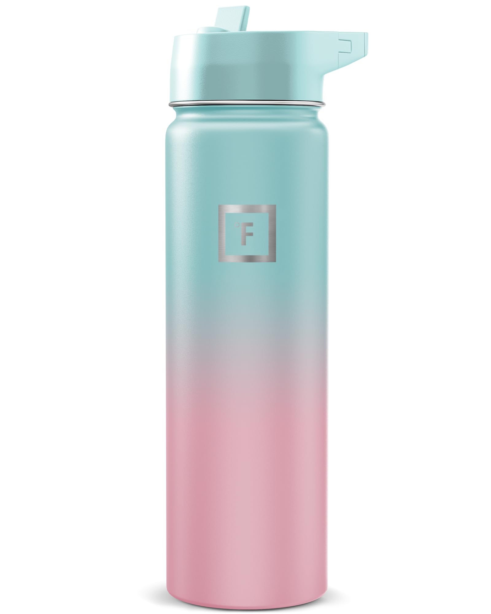 IRON °FLASK Camping & Hiking Hydration Flask with Straw, Wide Mouth Insulated Stainless Steel Sports Water Bottle - Bubble Gum 24 oz - Straw (1 Lid)