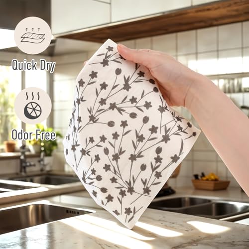 Mabor 5 Stück Schwedische Spültücher Waschbar Schwedisches Spültuch Geschirrtücher Blumen Küchentücher für Lappen Küche Schreibtisch Couchtisch(19,3x17 cm)