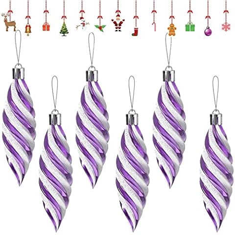 6Pcs Christmas Tree Baubles ,Pack of 6-110mm Large Spiral Shaped Baubles Christmas Hanging Decorations, Shiny & Glitter Decorated, Christmas Tree Decorations (Purple) Cover