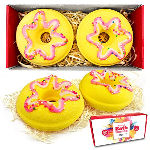 2 x Grosses Bombes de Bain au Beignet de Zimpli Gifts, Bains pétillants hydratants au Beignet pour tous les âges, idéal pour la Saint Valentin et la Fête des Mères, Kit de Bombes de Bain Spa bio Cover