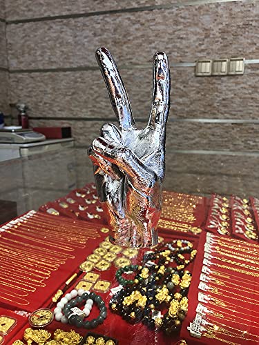 Blowind Silver Polyresin Hand Gesture Desk Statues Finger Sculpture Decor - Silver Personality Peace Finger Gifts For Family And Friends (Winner) #TOP2