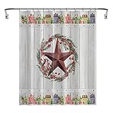 YUYASM Primitive Shower Curtain Fabric Rustic Western Texas Star Country Farmhouse Wooden Plank Barn