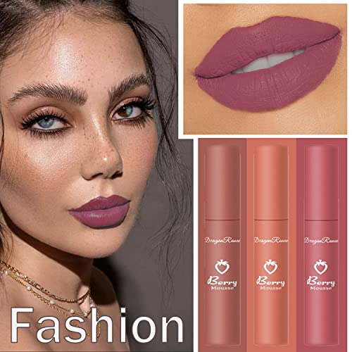 3Pcs Velvet Matte Liquid Lipstick, Smooth Lip Gloss Stain Makeup Cosmetics Set For Women, 3 Colors Lip Glaze Long Lasting Waterproof Non-Stick Cup (Set-D) #TOP5