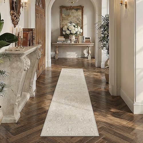 WondRg 2x6 Beige Runner Rug Washable Vintage Carpet for Hallway Kitchen Low Pile Non Slip Soft...