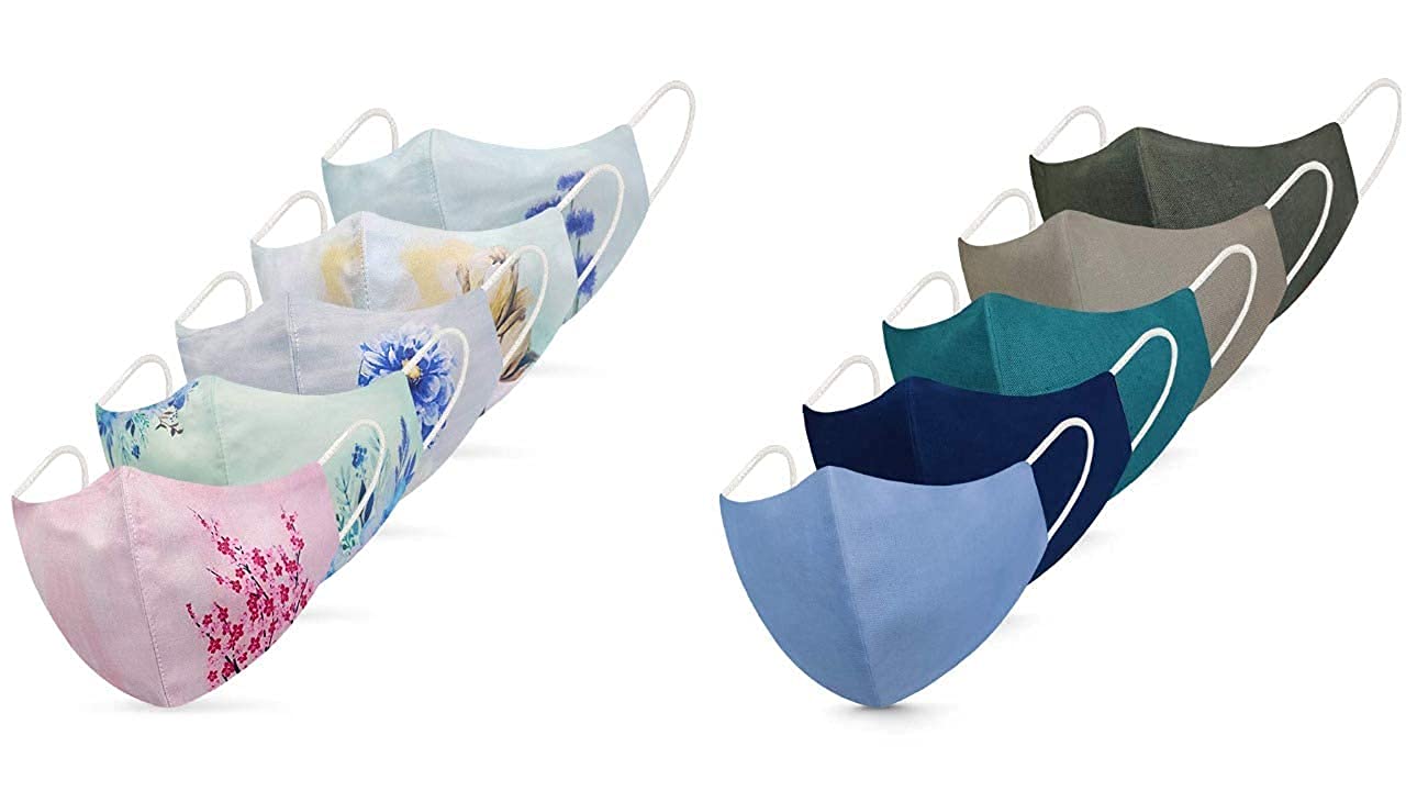 SIXSIGMA® (Pack of 10) Women's Pure Cotton Printed Basic Reusable Washable Mask without Valve Soft 100% Cotton Basic Face Cover- (Pack of 10)