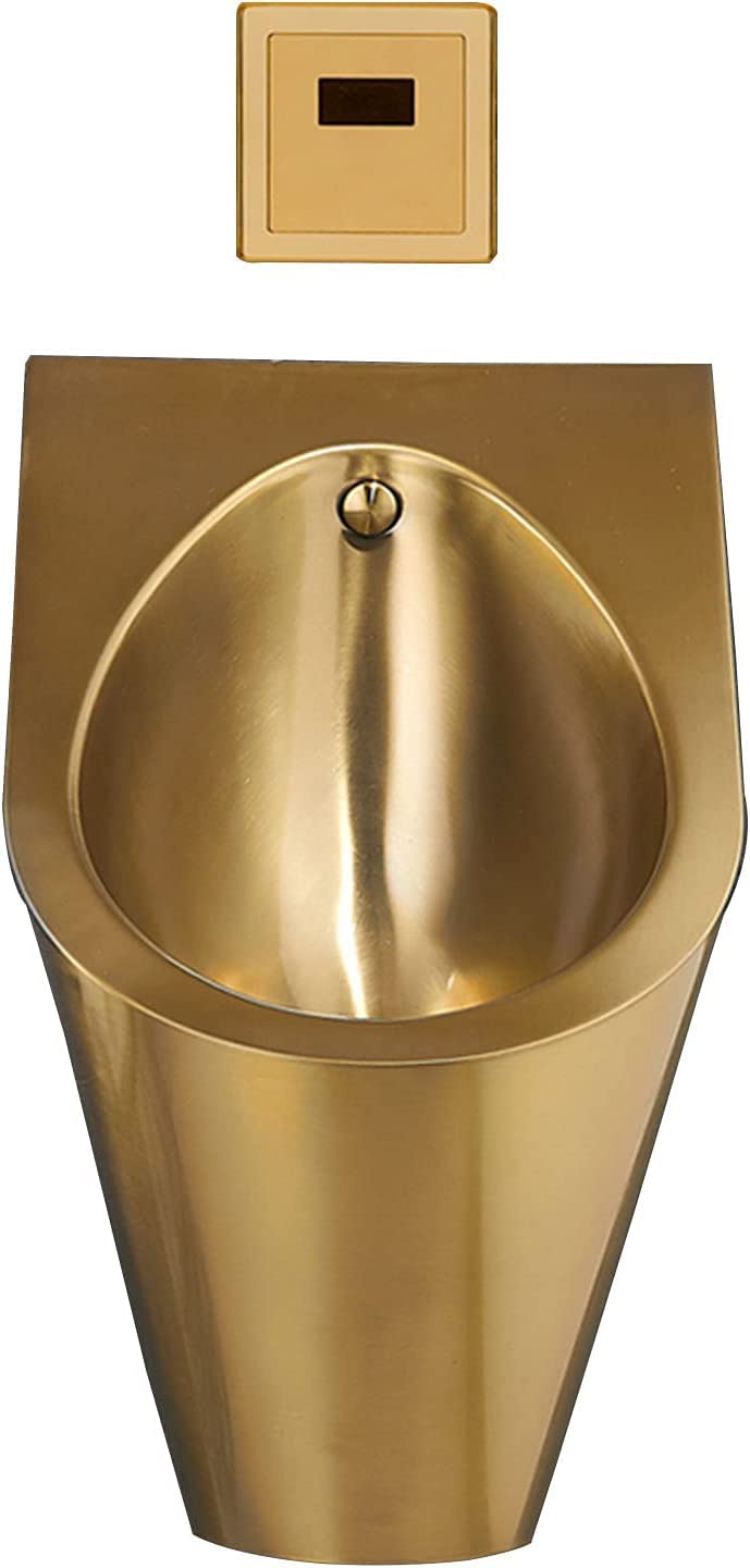 GTHTUHFD Wall Mounted Automatic Flush Urinal With Siphon Valve And Induction Flush, Non-Contact Flush Golden Urinal