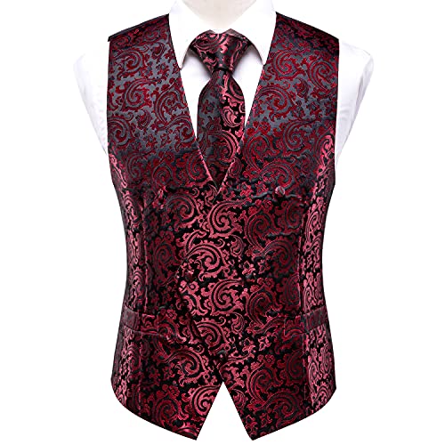 Hi-Tie Men's Silk Suit Vest Double-breasted Vest Set V Neck Jacquard Tie Handkerchief Cufflinks 4PCS Suits3