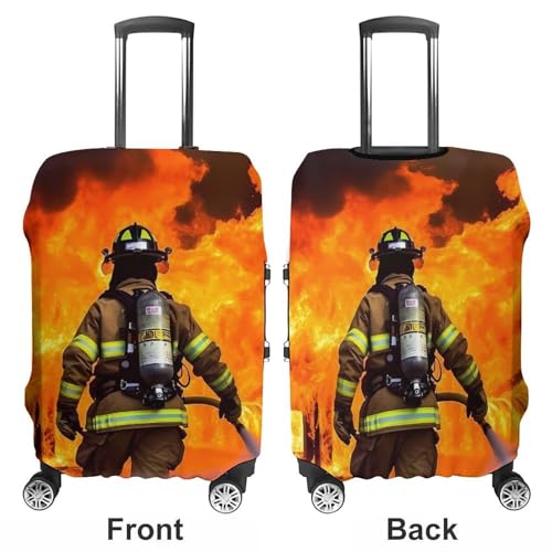 Firefighter Fireman Flame Luggage Cover, Washable Elastic Suitcase Cover Protector Fit 18-32 Inch Luggage3