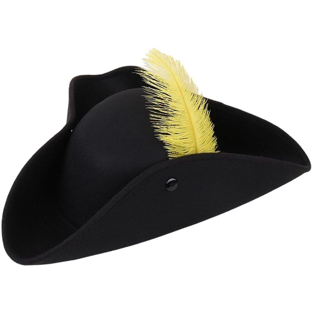Sslvya Feather Pirate Hat for Adult, Medieval Tricorn Costume Hat for Women Men, Colonial Style Hat for Hallowen Cosplay Dressup