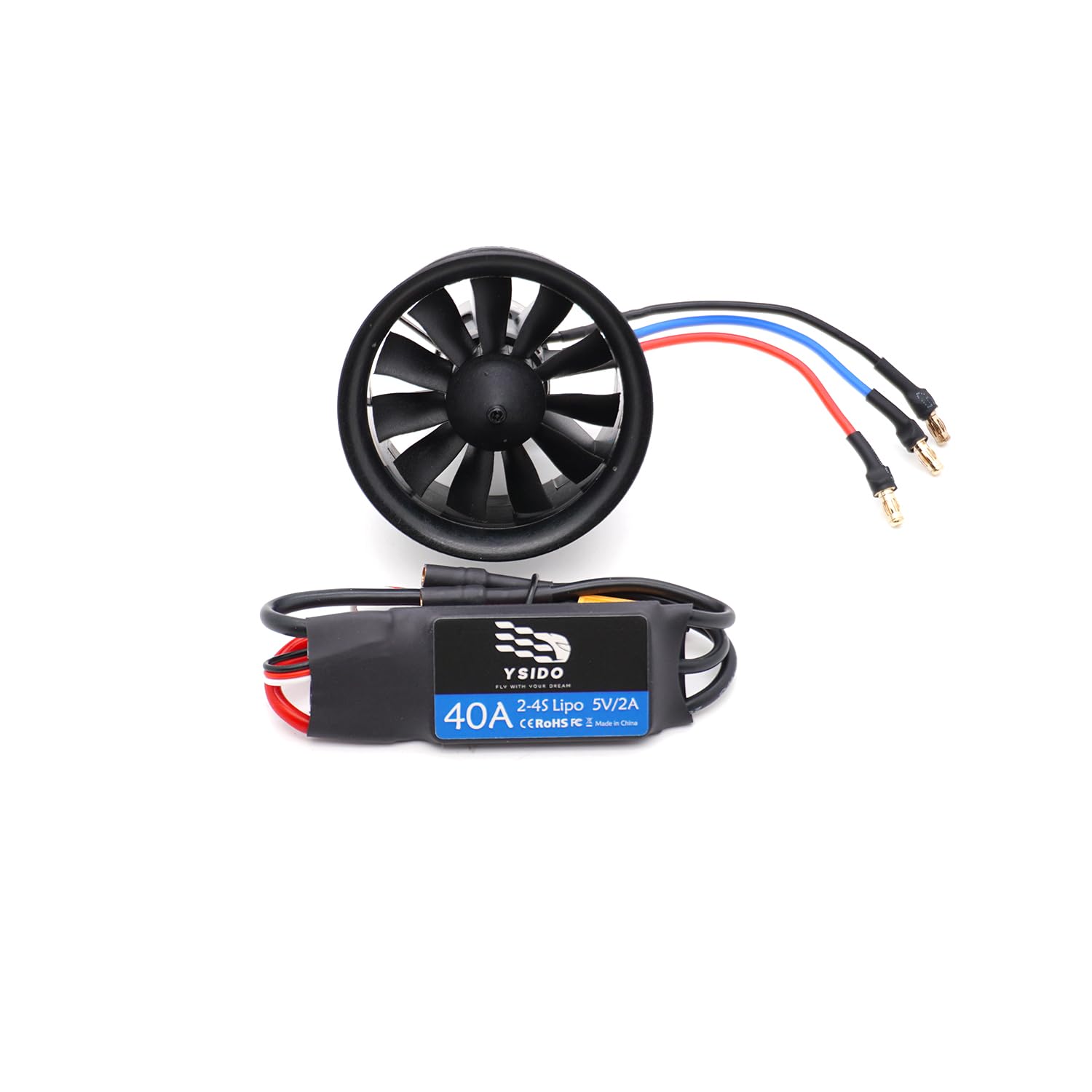 3-6S 50mm/64mm/70mm 2627/2836/2842 Brushless Motor EDF Duct Fan with 40A 50A 80A ESC Brushless Power for RC Jet Aircraft Airplane (Black 2627-4950KV-3S 50mm+40A) — image 1