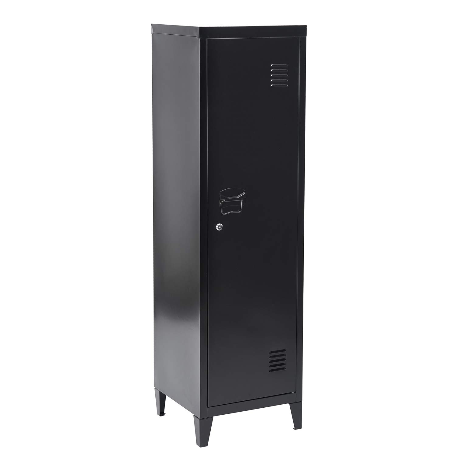 Homy Casa Armario de metal para almacenamiento de archivos de oficina, 3 puertas, armario organizador de armario, soporte de consola 3 en 1, color negro