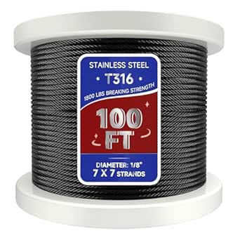 100FT 1/8" T316 Stainless Steel Cable Marine Grade, Wire Rope Cable For - View #6