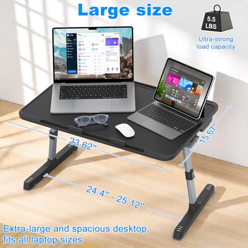 EVETTO Adjustable Lap Desk, XXL-Large Foldable bed table tray for Adults | Large Ergonomic Laptop Desk with Storage Drawer & Two Shields, Computer Lap Desks for Writing Diamond Painting on Couch Bed - image 3