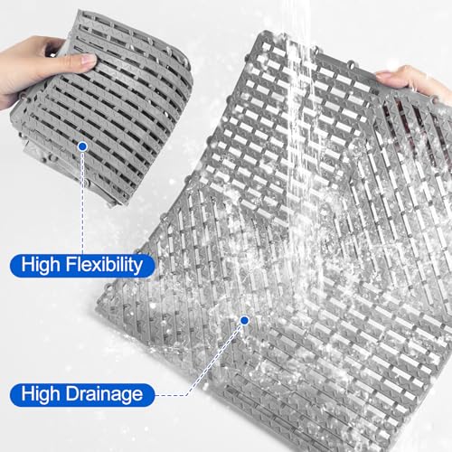 Image of ToLanbbt Modular Interlocking Cushion 12P 11.8 inch x 11.8 inch Interlocking Rubber Floor Drain Holes Non-Slip Splicing Drainage Mats for Deck, Shower, Kitchen, Drain Pool, Sauna Bath (Grey, Diagonal)