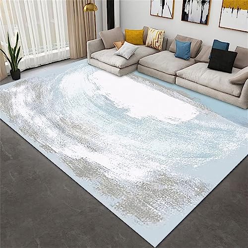 Tapis garçon chambre abstrait gris et bleu lavable en grand format 200x300cm - 2