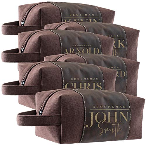 Product Image of the Set of 6 - Personalized Groomsmen Gifts, Custom Men Toiletry Bags - Groomsman Gifts for Wedding, Groomsmen Proposal Gifts - Design 3, Brown