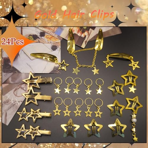 Set 24 pinzas de cabello estrella dorada y plateada miniatura 3