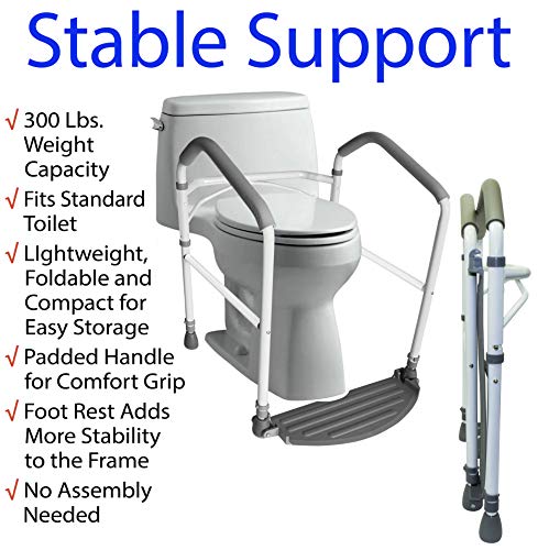 Rms Toilet Safety Frame & Rail - Folding & Portable Bathroom Toilet Safety Rails - Handrail Toilet Bars With Adjustable Height (White) #TOP7