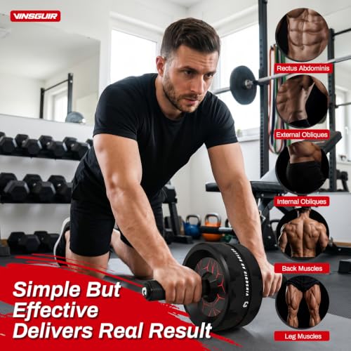 Image of VINSGUIR Ab Roller Wheel, Abs & Core Workout Equipment for Home Gym with Knee Pad Accessories, Abdominal Wheel for Full-body Strength Training