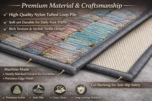 Image of Matz&More Nylon Tufted Gel Baking Anti-Slip Floor Mat | 40 x 60 cm | Multicolour Checkered Design | Doormat for Home Entrance, Kitchen & Bedroom