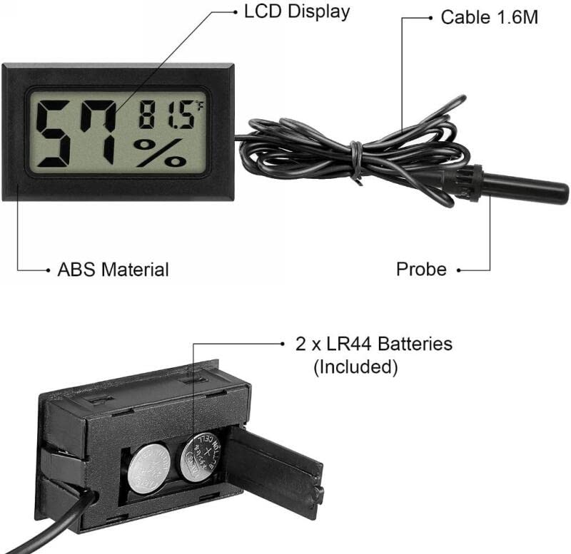 Wale&Morn Mini Hygrometer Thermometer Meter with Probe, Digital LCD Monitor with Fahrenheit for Reptile Incubator Brooders, Garden, Greenhouse, Cellar, Fridge, Mason Jar
