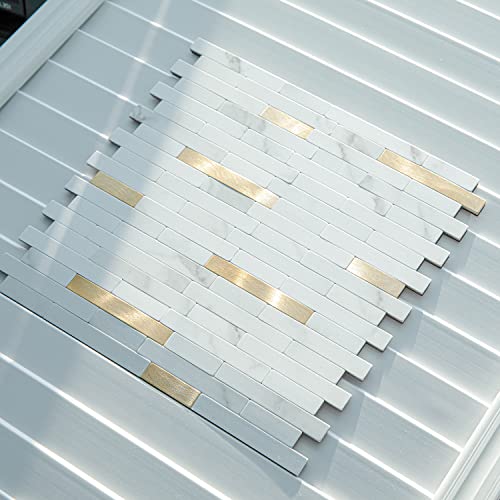 Lovdeco Peel And Stick Polished White Marble Backsplash, Self Adhesive White And Gold Strip Tile For Kitchen Backsplash Bathroom Tile (12" X 12", 5 Sheet) #TOP4