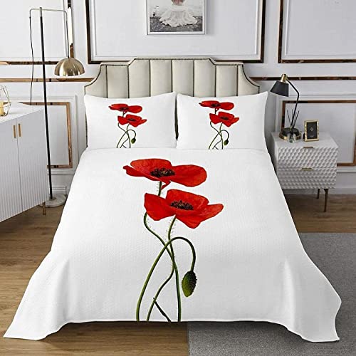 Parure de Lit 220x240 Adulte Coquelicots Rouges Housse de Couette 2 Personnes avec Fermeture Éclair Doux Confortable Respirant Microfibre Housse de Couette et...