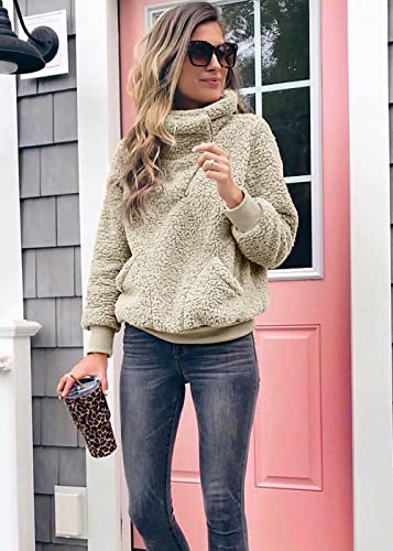 KIRUNDO Sherpa Pullover Womens Fleece Zip Sweatshirt Fall(Apricot, L) - image 2