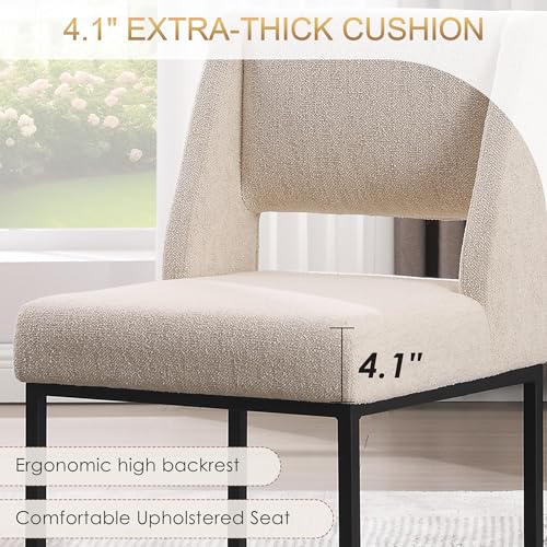 Image of Zesthouse Upholstered Dining Chairs Set of 4, Modern Dining Room Chairs with 4.1 inch Thickened Cushion & Metal Legs, Beige Linen Fabric Kitchen Chair with Padded High Back, Heavy Duty Kitchen Chair