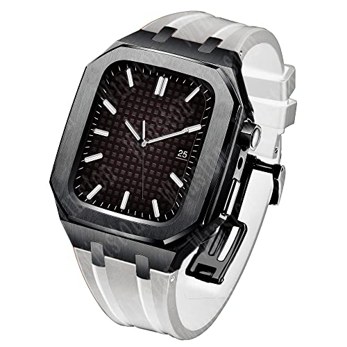 CNHKAU アップルウォッチバンドModキット用の高級ケースモディフィケーションセット 42mm 44mm IWatch Series 3 2 1 用ラバーストラップコレア付きメタルスチールケース